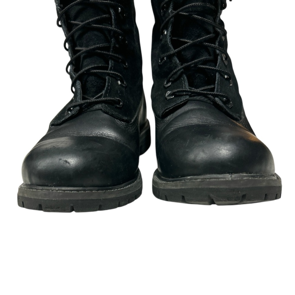 Timberland Black Leather Teddy Fleece Waterproof Fold Down Boots Lace Up Sz 9 - Picture 4 of 16